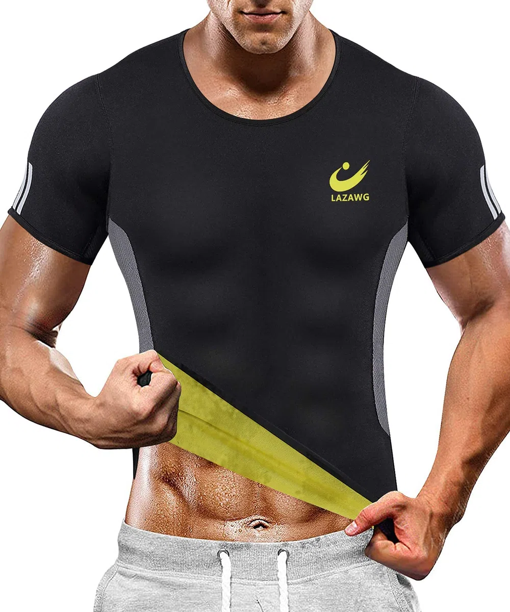 LAZAWG Gilet de Sudation pour Homme T-Shirt Débardeur Fitness–Vêtement de Sudation Manches Courtes pour Short de Sudation Homme Sport Fitness