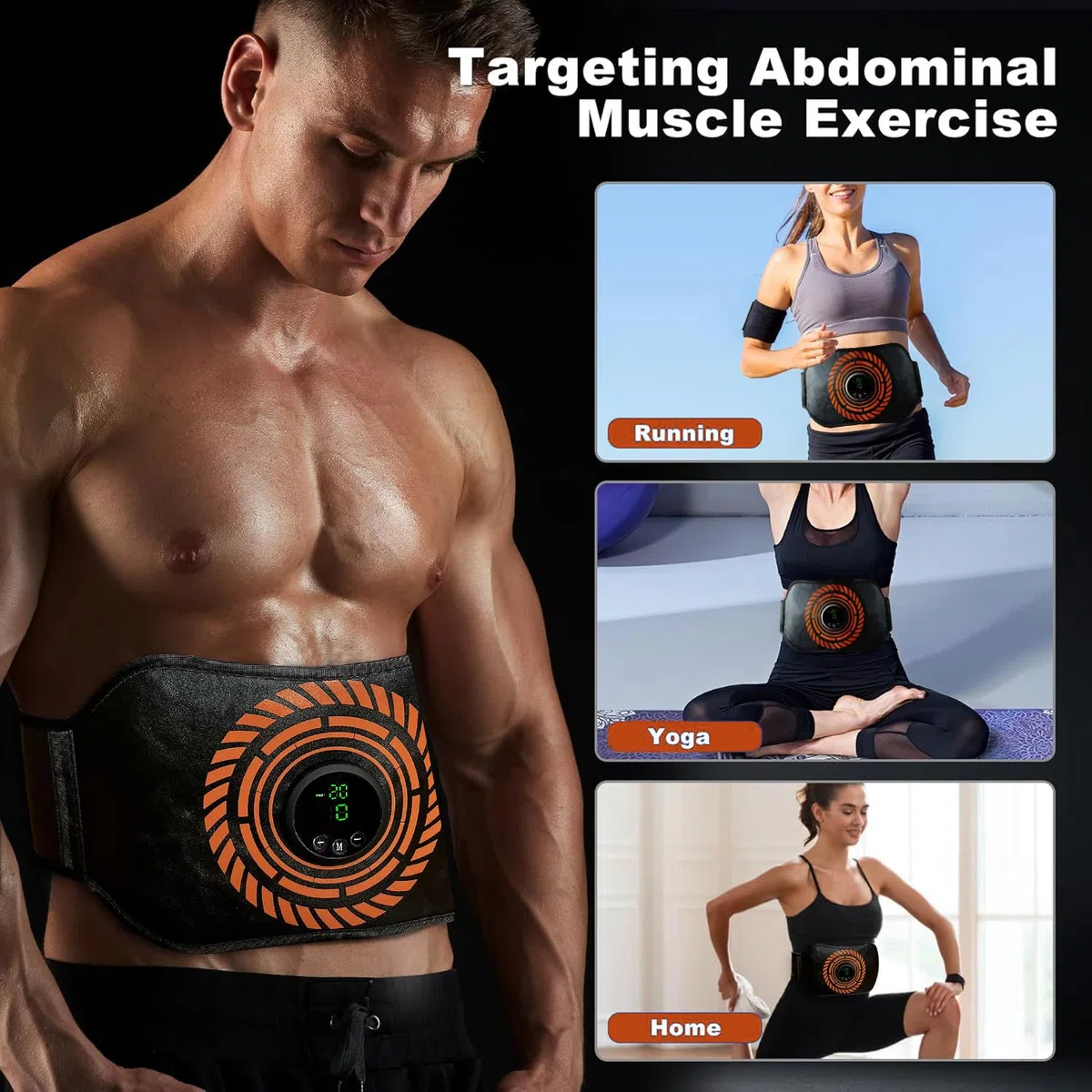 EMS Ceinture Abdominale,Entraînement Abdominal,Pas Besoin de Feuilles de Gel USB Charge,12 Modes, 20 Niveaux d'intensité,Femme Homme Entraînement pour Abdomen Ajout de Ceinture d'extension