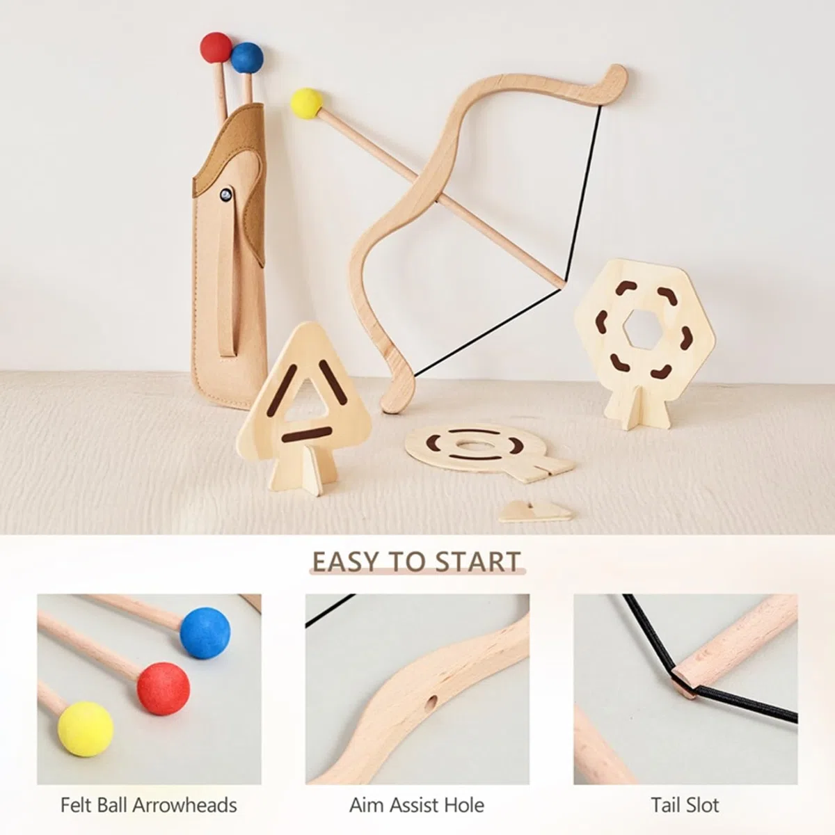 Ensemble d'arc et de flèches pour Enfants, Arc et flèche en Bois avec Pointe en Mousse sûre avec 3 cibles pour Jouer en intérieur en extérieur, Ensemble de tir à l' pour garçons Filles à par
