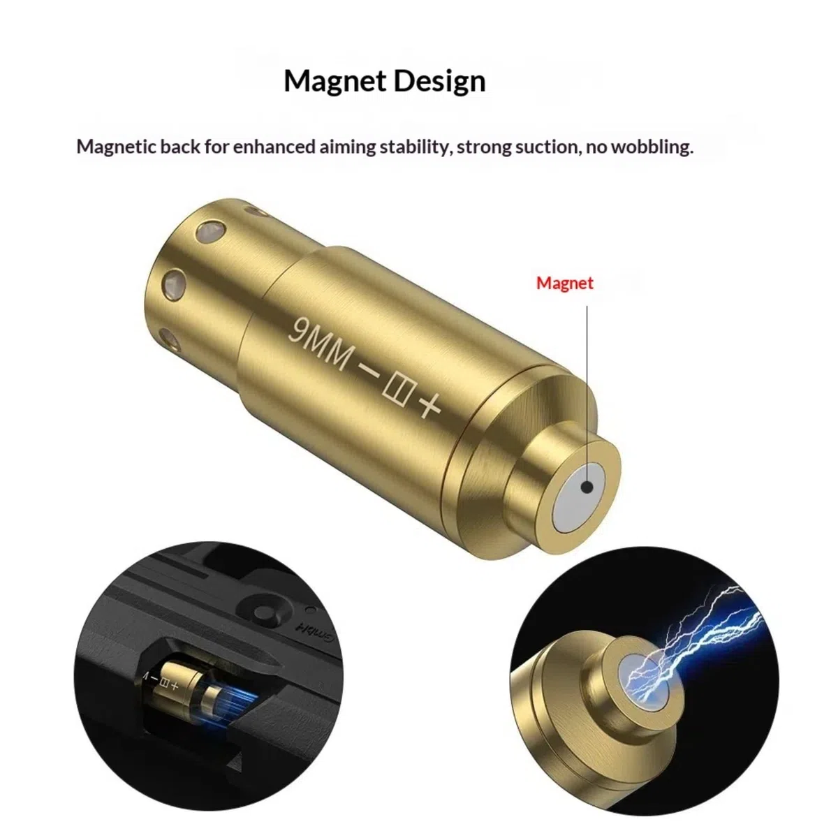 Cartouche de réglage à Point Rouge (Bore Sight) pour 9 mm/Cal. 12 / .45 ACP / .38 Spl / .40 S&W, avec 2 Jeux de Piles