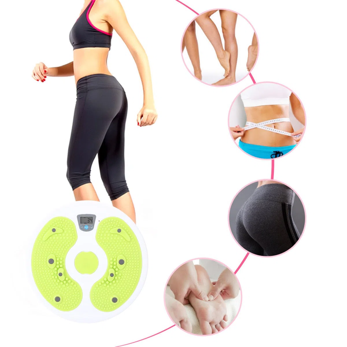 BuyWeek Disque de Torsion de Taille avec Compteur Numérique, Twist Disque de Fitness PP Antidérapant pour Massage des Pieds et Exercice de Taille