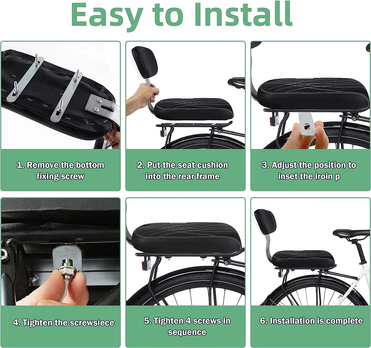 Siège arrière Accessoires de vélo,Siège de vélo Universel pour,Vélo Pièces Accessoires Sièges,Dossier en éponge Douce