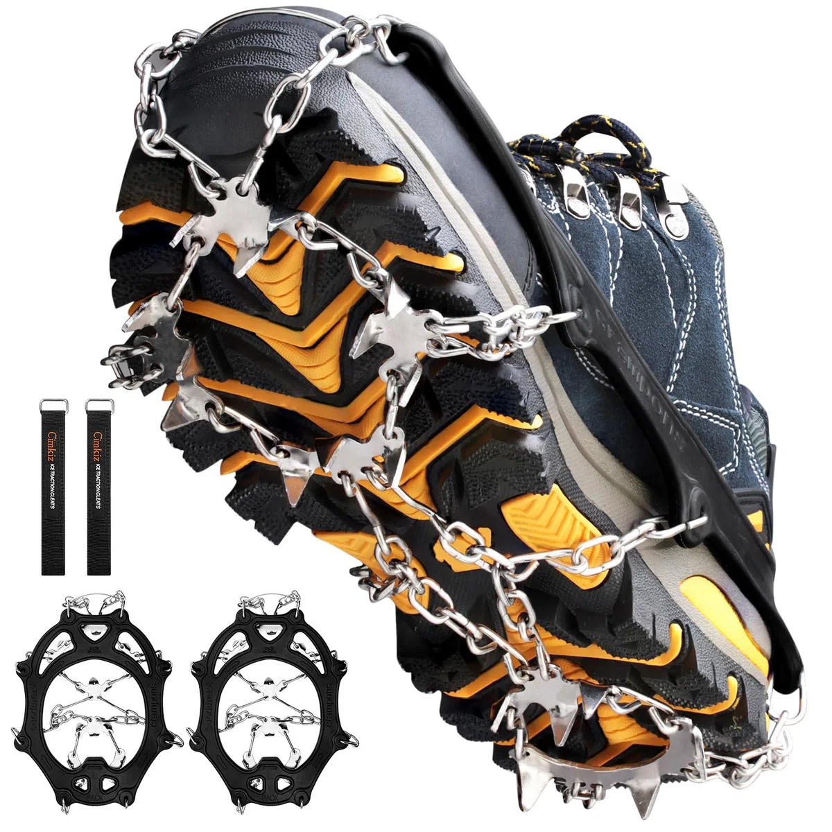 Crampons Neige Antidérapants pour Glace, Grips de Traction avec 19 Pointes en Acier Inoxydable pour Chaussures et Bottes, Hommes et Femmes, Sécurisés pour Randonnée, Pêche, Marche et Alpinisme