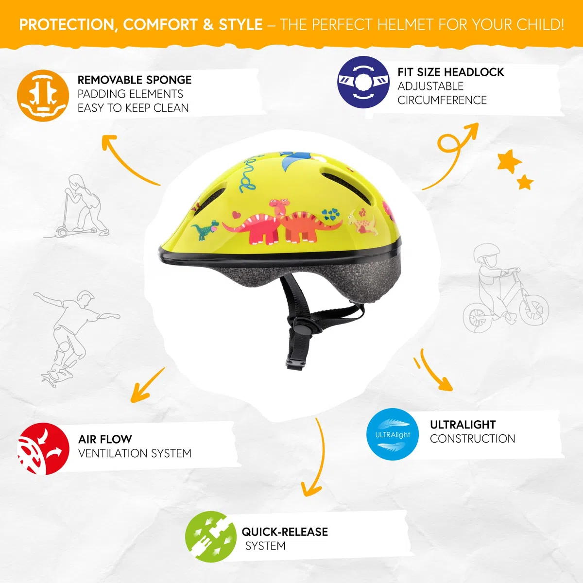 Casque Vélo Enfant VTT et VTC Unisexe Casque de Cyclisme de Réglable de Sport pour BMX Skate Scooter Patines Conçu pour la Sécurité des Utilisateur