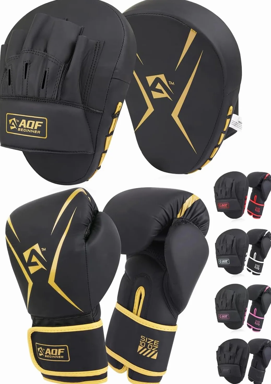 AQF Gants de Boxe + Pattes d’Ours Incurvées – Kit d’Entraînement Adulte pour MMA, Kickboxing, Muay Thai & Arts Martiaux – Gants de Frappe Confortables et Résistants