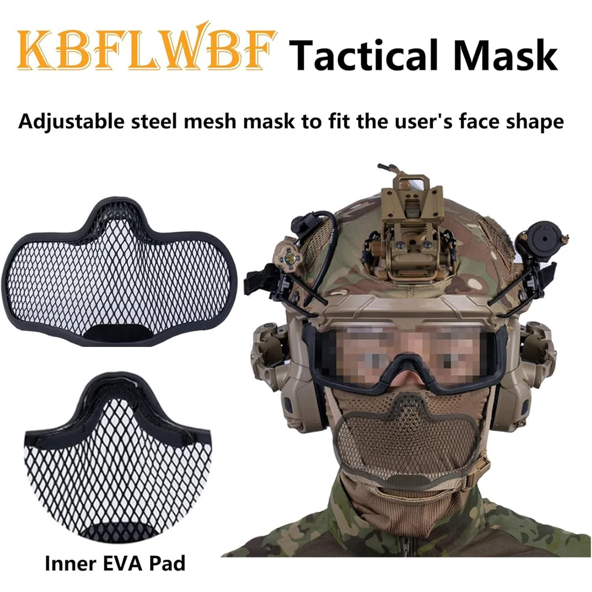 Cagoule Airsoft avec Grille Métallique Amovible pour Le Bas du Visage, Cagoule Respirante 2 en 1 pour Paintball et Plein air Brown