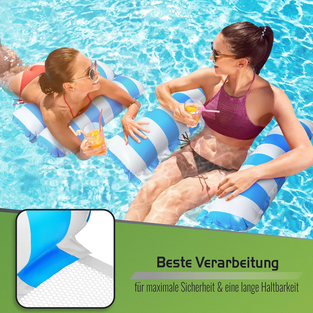 Balinco – Matelas Hammac Gonflable avec 2 Chambres à Air et Filet en Nylon pour Piscine – Matelas Flottant Relax pour Adultes et Enfants – Accessoire d’Été pour Piscine