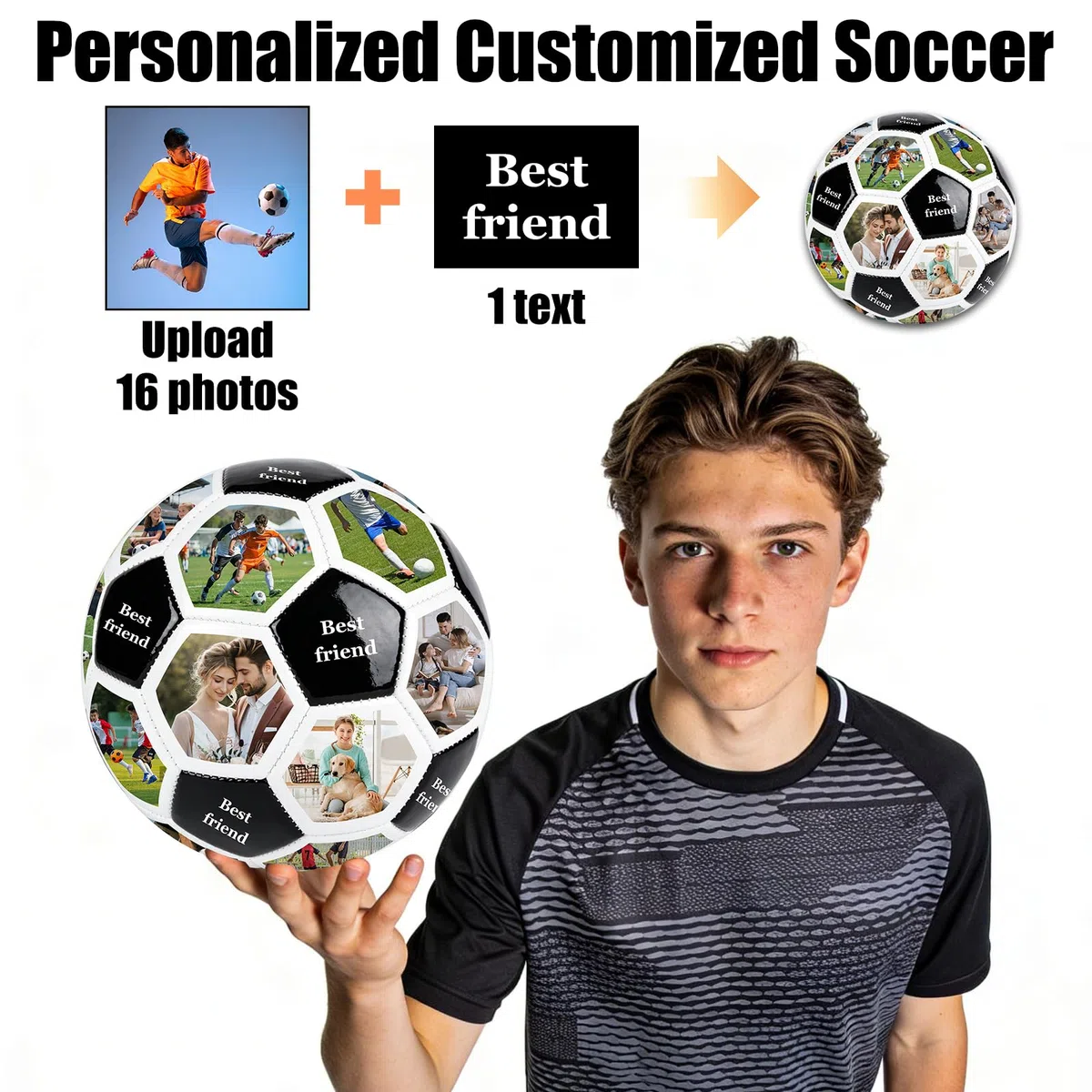 Générique Ballon de Foot Personnalisé avec Photo et Nom, Ballon de Football Taille 5 en PU, pour Fan, Enfant et Papa