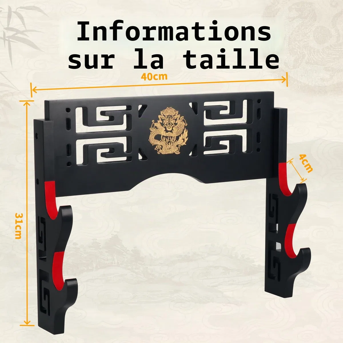 Alyoen Support Katana à 2 niveaux, support d'épée mural avec crochets rembourrés en velours et motif dragon, support d'épée mural pour sabre laser, Katana Demon Slayer et épée de samouraï