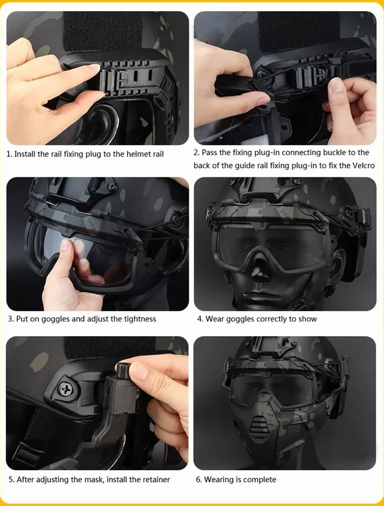 Fast Casque Lunettes de Protection Lunettes avec Masque Amovible Convient à la fête de l'airsoft Paintball Halloween