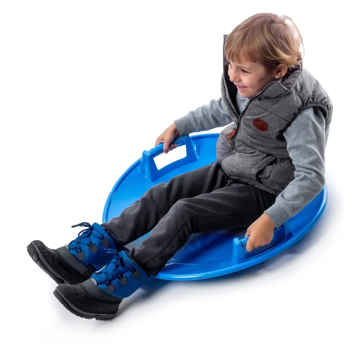KADAX Luge ronde de 65 cm de diamètre pour enfants et adultes, grande assiette en plastique, avec 2 poignées, légère