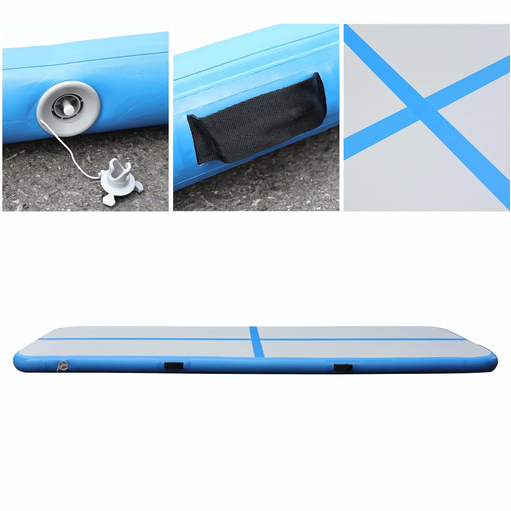 Gymnastique Air Track 300 x 100 x 10 cm Bleu/Gris avec sangle de rangement et kit de réparation