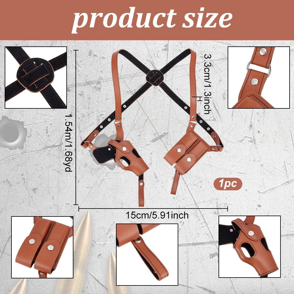 nbeads Étui D'Épaule, Étui à Pistolet en Cuir de Vache Étui à Pistolet Vertical Réglable avec Pochette à Double Chargeur Étui à Pistolet Universel pour la Plupart des Types de Pistolets