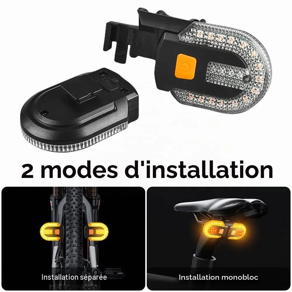 Feu Arrière de Vélo Avec Clignotants - Fendus Télécommande Sans Fil pour Le Cyclisme Rechargeable 5 Modes d'avertissement de Sécurité Lumières Stroboscopiques