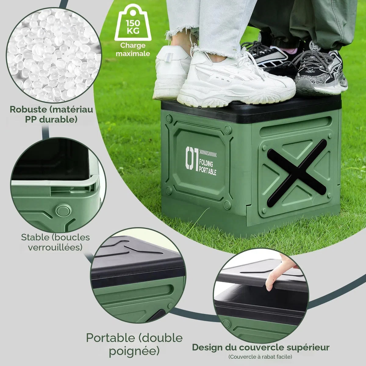 Toilette Portable,Toilette Camping,WC Portable avec Sac Poubelle,Toilette Pliable,Toilettes Portables pour Hommes et Femmes,Toilette Seche Portable,pour Camping,Voyages,Plage (Vert)