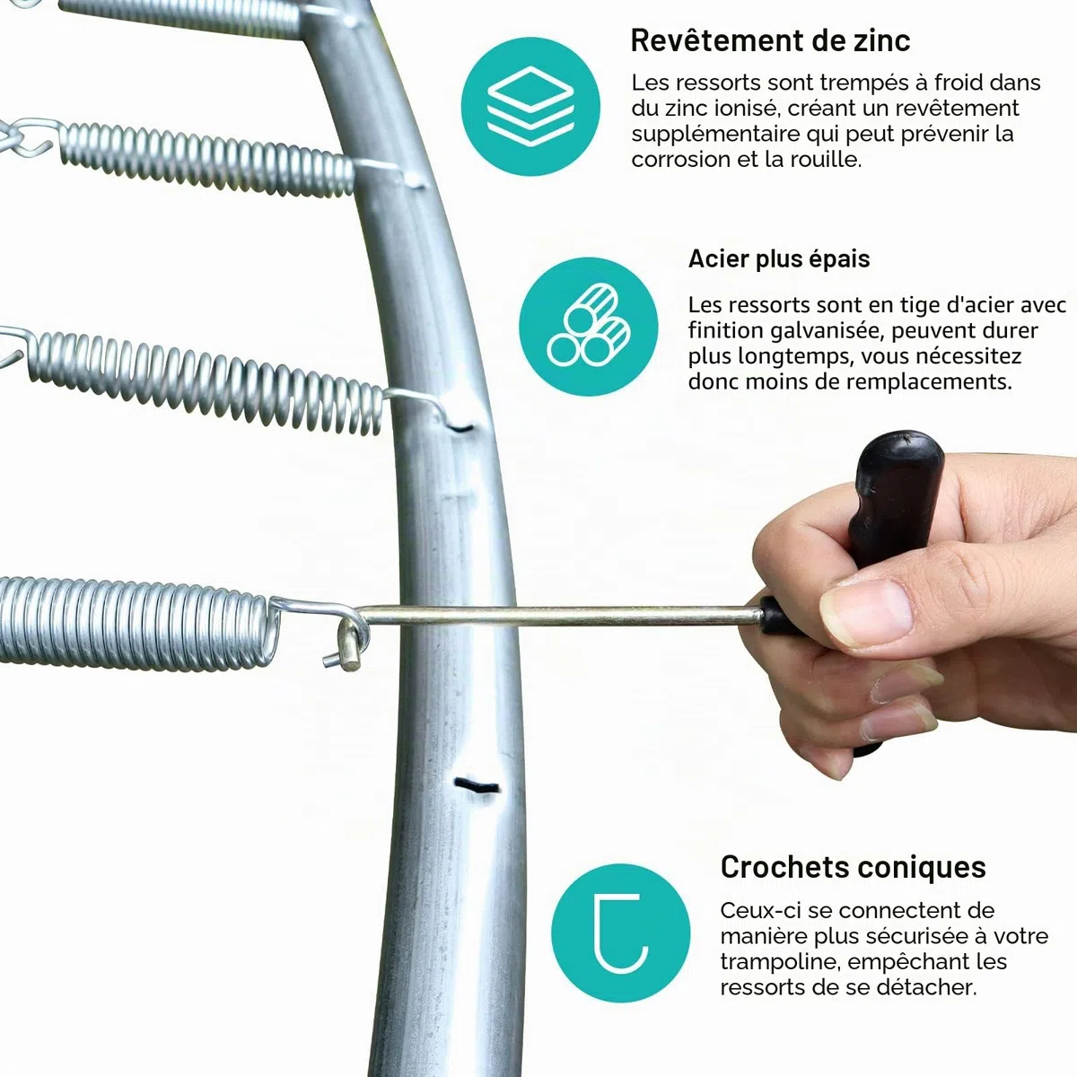 Lot de 12 Ressorts de Trampoline Robustes de 14 cm en Acier Inoxydable