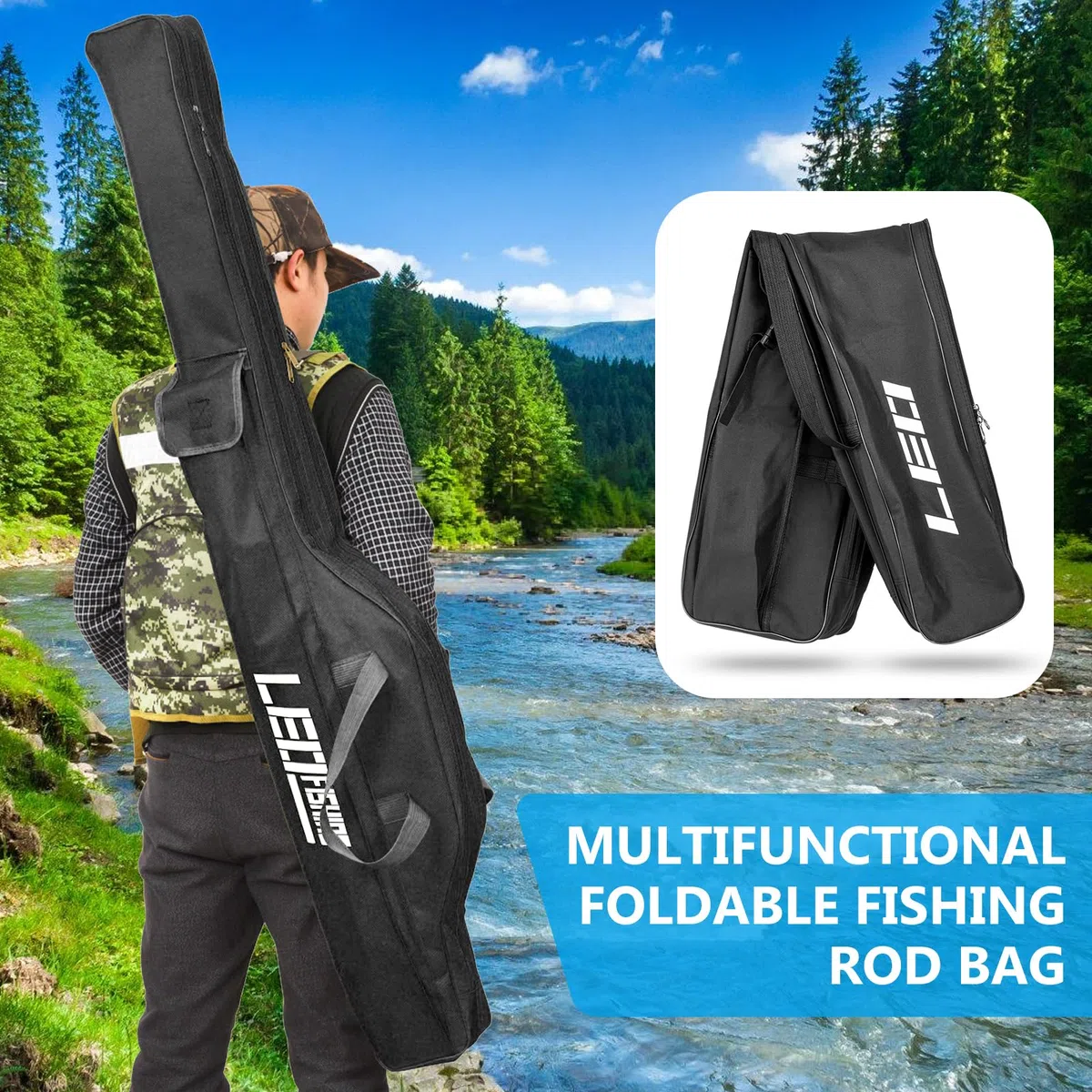 Fourreau Canne A Peche, Sac De Peche 3 Couches, 150cm Sac De Canne À Pêche Portable, Canne À Pêche Moulinet Sac A Dos Peche, Accessoires De Pêche Housse Canne A Peche Pliable(Noir)