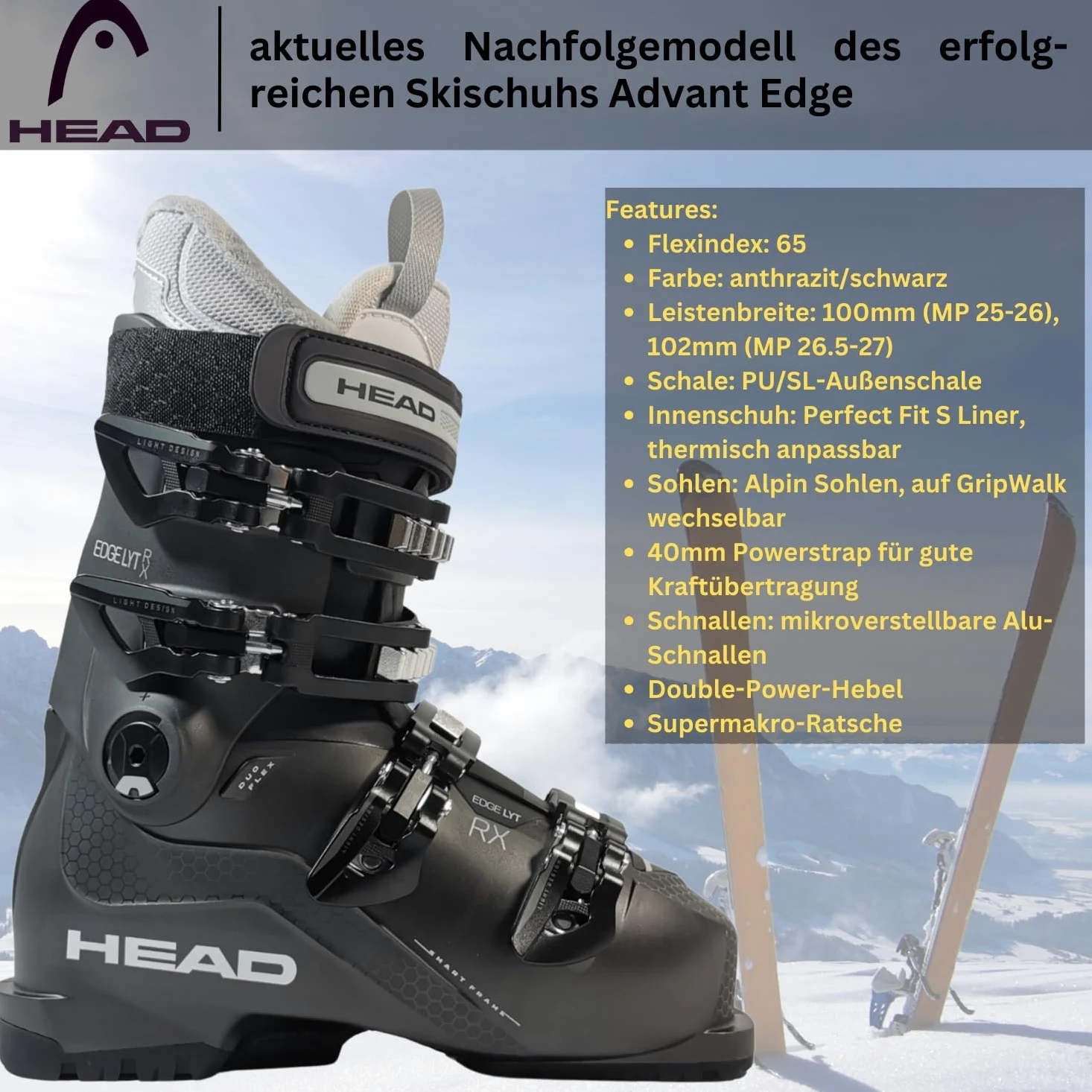 Head Edge LYT RX W HV Flex 65 Chaussures de Ski Alpin pour Femme – Bottes de Ski Alpin pour Femme – Bottes de Ski Alpin – Bottes de Ski Alpin pour Femme – Bottes de Ski Alpin – Bottes de Ski Alpin