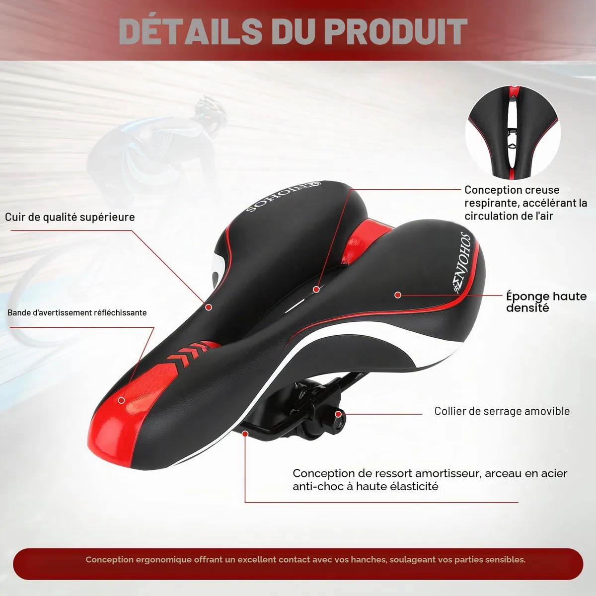 ENJOHOS Selle de Vélo VTT Ergonomique, Respirant Creux Selle VTT Confort Homme Femme Étanche PU, Selles de Velo Ultra Confortable pour Vélo de Montagne/Route/Loisir/Pliant/Gravel
