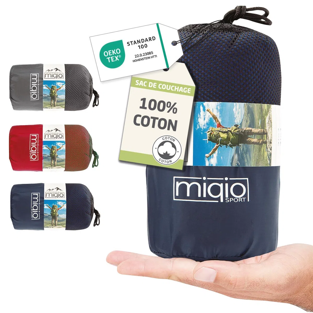 Miqio 2in1 Drap de Sac de Couchage Coton avec Fermeture Éclair Continue (Joignable): Confort Léger Sac de Couchage et Couverture de Voyage XL en Un - Sac de Couchage d'É té Doublure Drap Intérieur