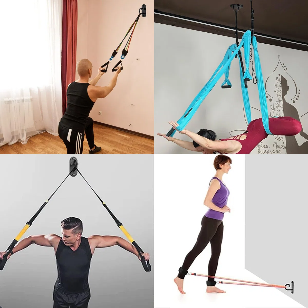 3 pcs Ancrages Muraux pour Bande de Résistance, Noir Suspension D'ancrage Pour la Musculation, le Fitness, le sac de Frappe, les Balançoires avec 3 Mousquetons à Vis