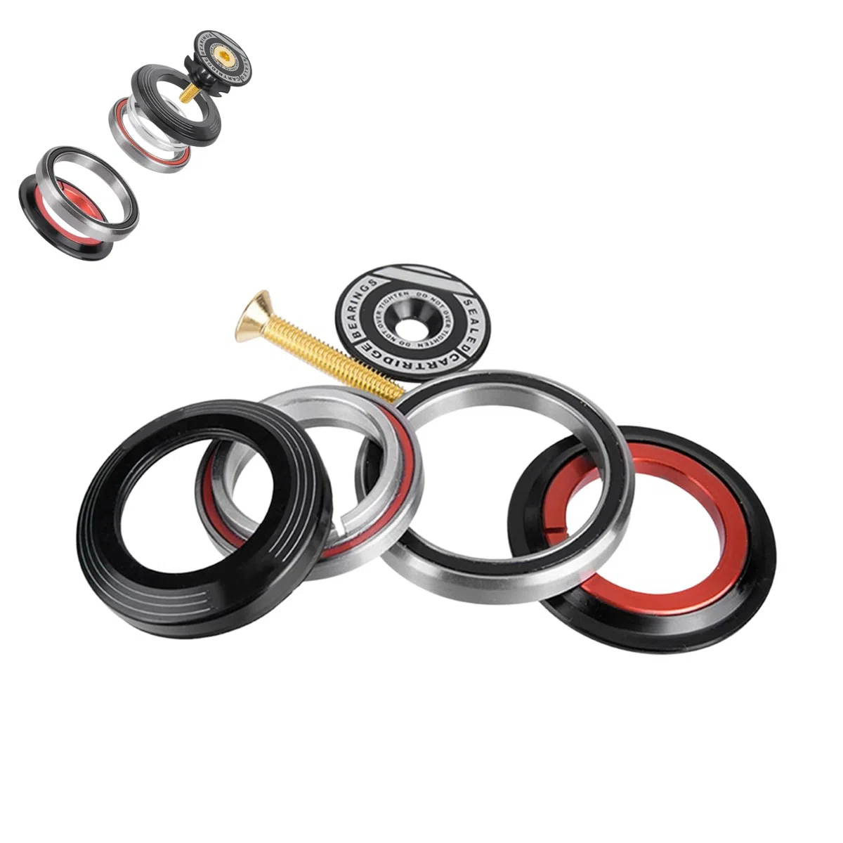 Roulements de Casque de Vélo 42/52 mm Casque Direction de Vélo en Alliage D'aluminium pour Fourches à Tube Conique de 1-1/8 Pouce ou 1-1/2 Pouce
