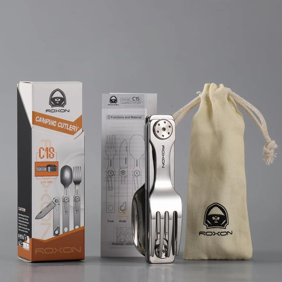 ROXON C1 3 en 1 Acier inoxydable Couteau et cuillère détachables pour Le Camping, adapté au Camping et à la randonnée