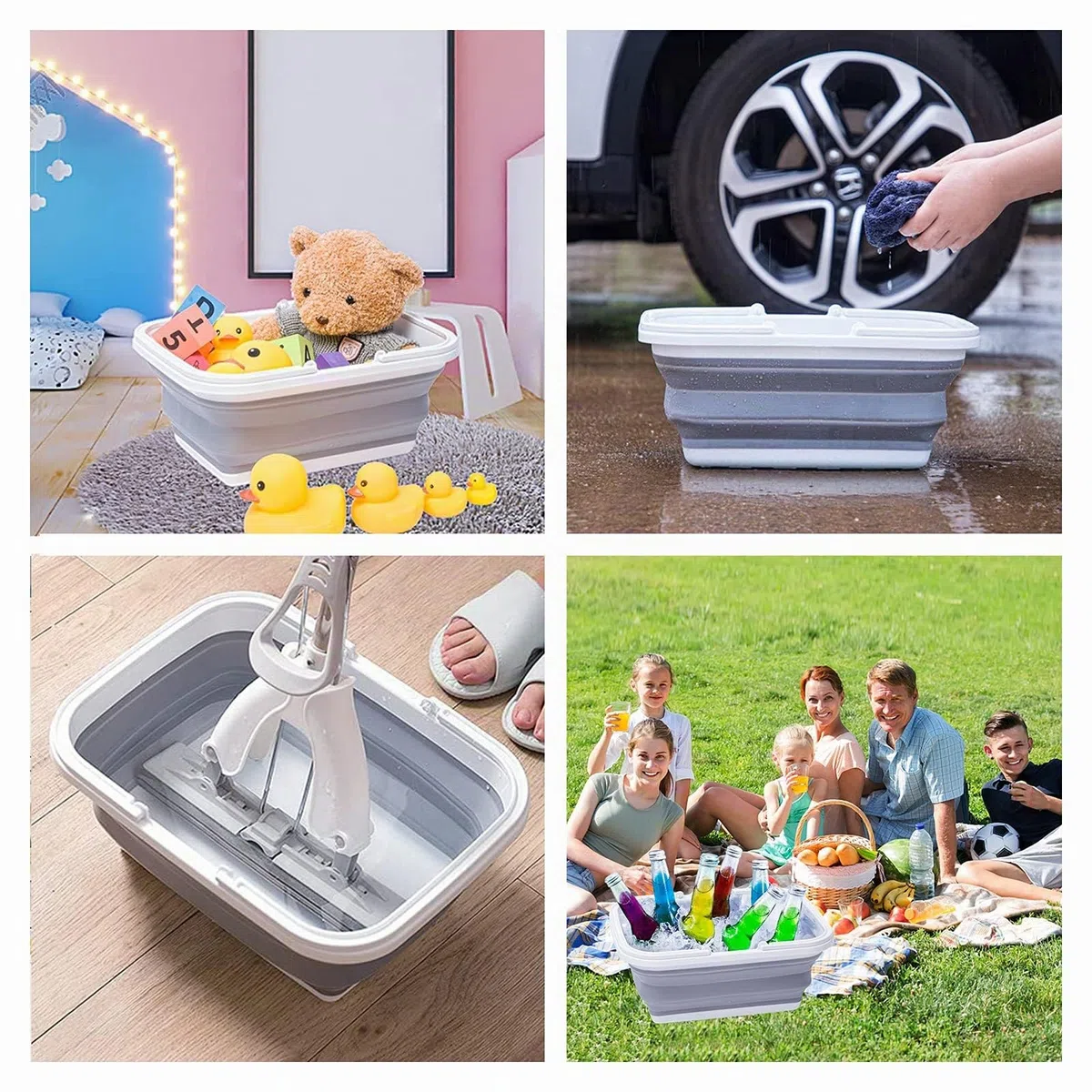 Bassine à vaisselle pliable de 12 L avec poignées - Lavabo portable pour camping, voyage, cuisine et caravane - Récipient de rangement peu encombrant