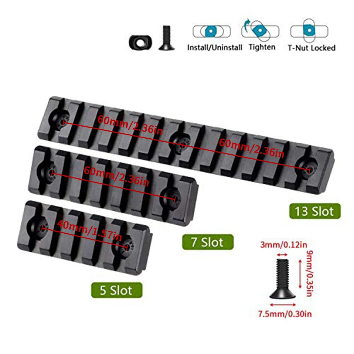 Rail Picatinny FOCUHUNTER 5 voies 7 voies 13 voies Accessoires de rail Picatinny en aluminium léger Rail Picatinny Weaver 3 pièces