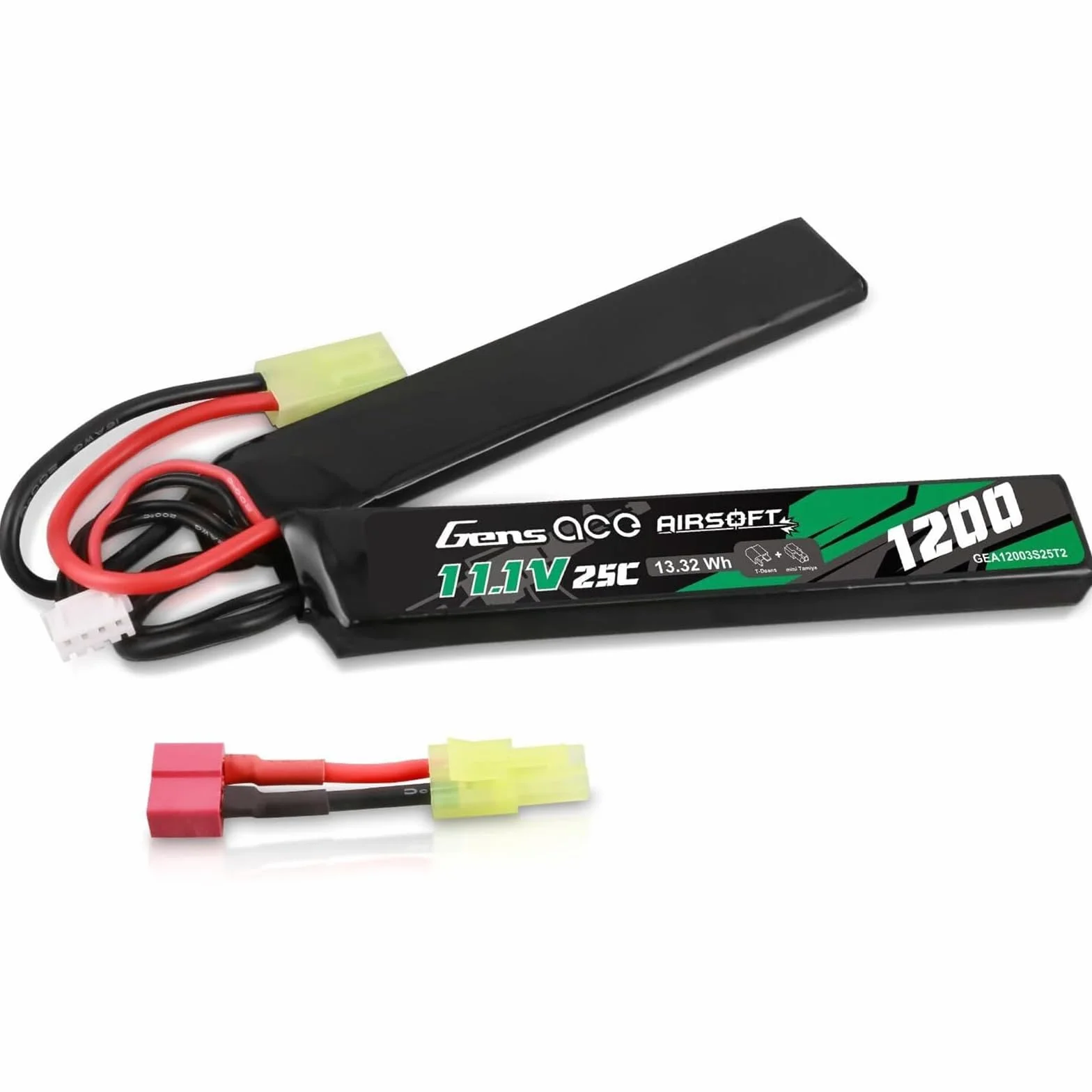 Gens ace 3s Batterie Lipo 11,1V 1200mAh 25C 3S1P 2X Nunchuck avec Connecteur Mini TMY, Compatible Répliques Airsoft AEG