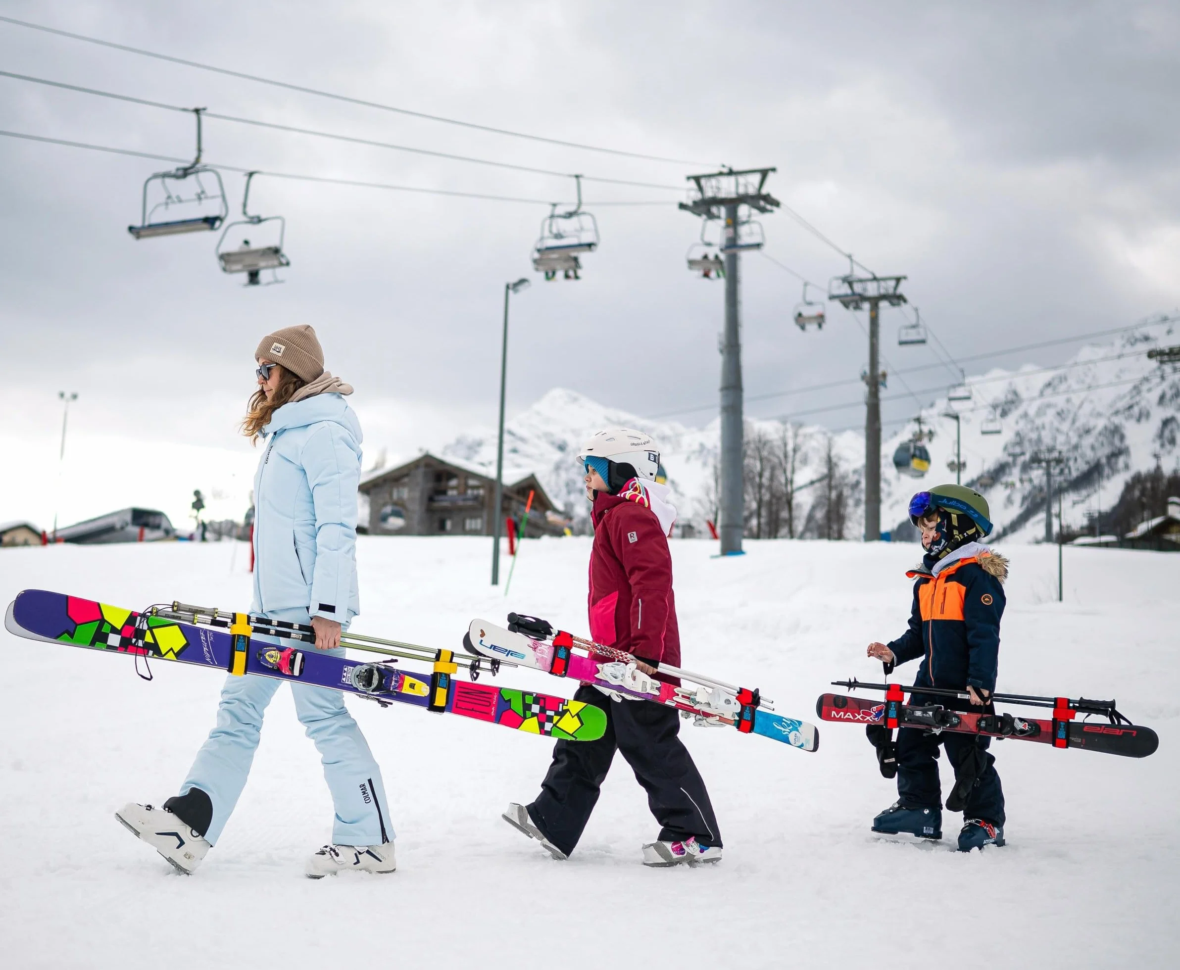 Porte-Skis et bâtons, Attache Ski pour Enfant et Adultes, Transport de Skis, Ski Fixation