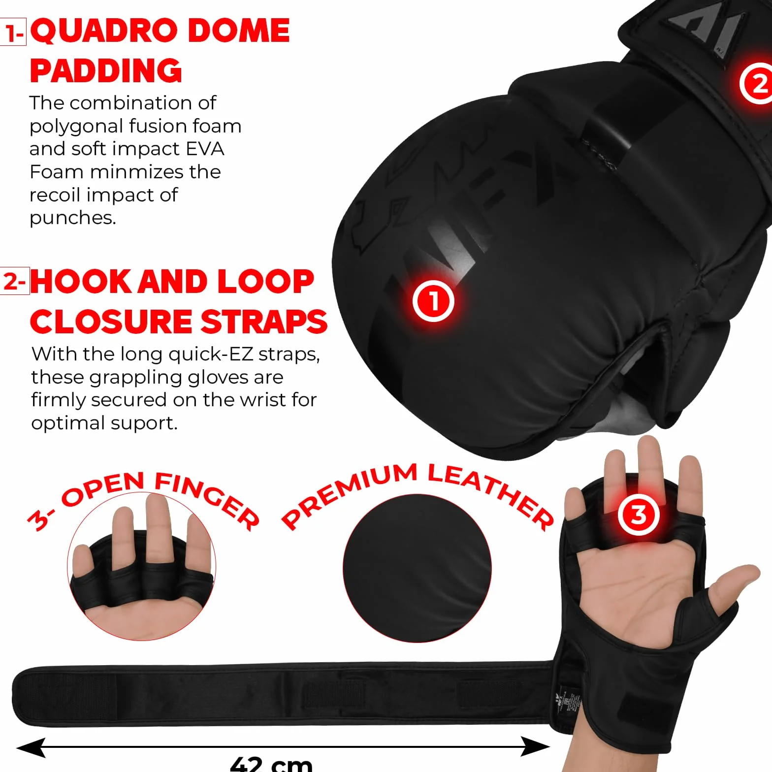 WFX Gants MMA Arts Martiaux Sparring Grappling Muay Thai Cage Combat Paume Ouverte Poignet Réglable Soutien Boxe Entraînement Combat Sports Sac de Frappe Kickboxing Maya Hide Homme Femme