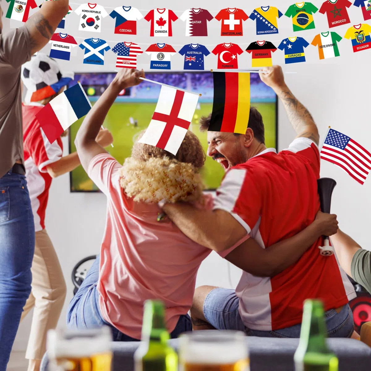 AhfuLife Guirlande Maillot Coupe du Monde 2026, 2 Pièces Guirlande Maillot Décorative 48 Nations, Réutilisable en Banderole Papier, Décoration Soirée Visionnage Football Intérieur et Extérieur