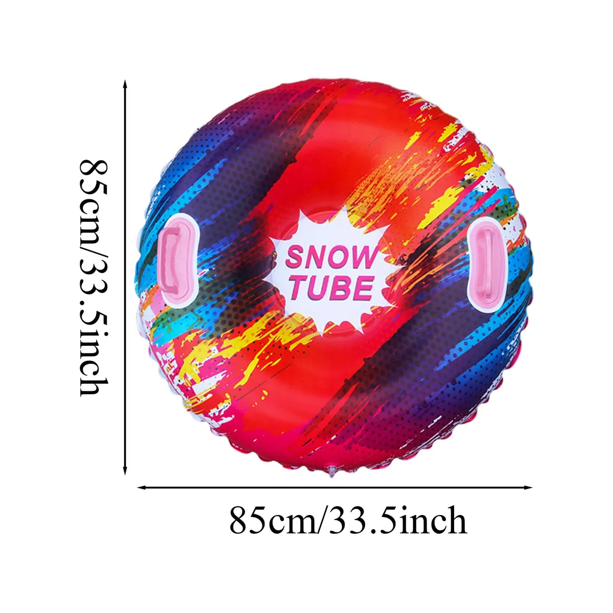 Luge gonflable avec poignées, tube de luge coloré, snowboard gonflable lumineux avec poignée, design anti-basculement, 85 x 85 cm, pour plusieurs personnes et plaisir de luge d'hiver