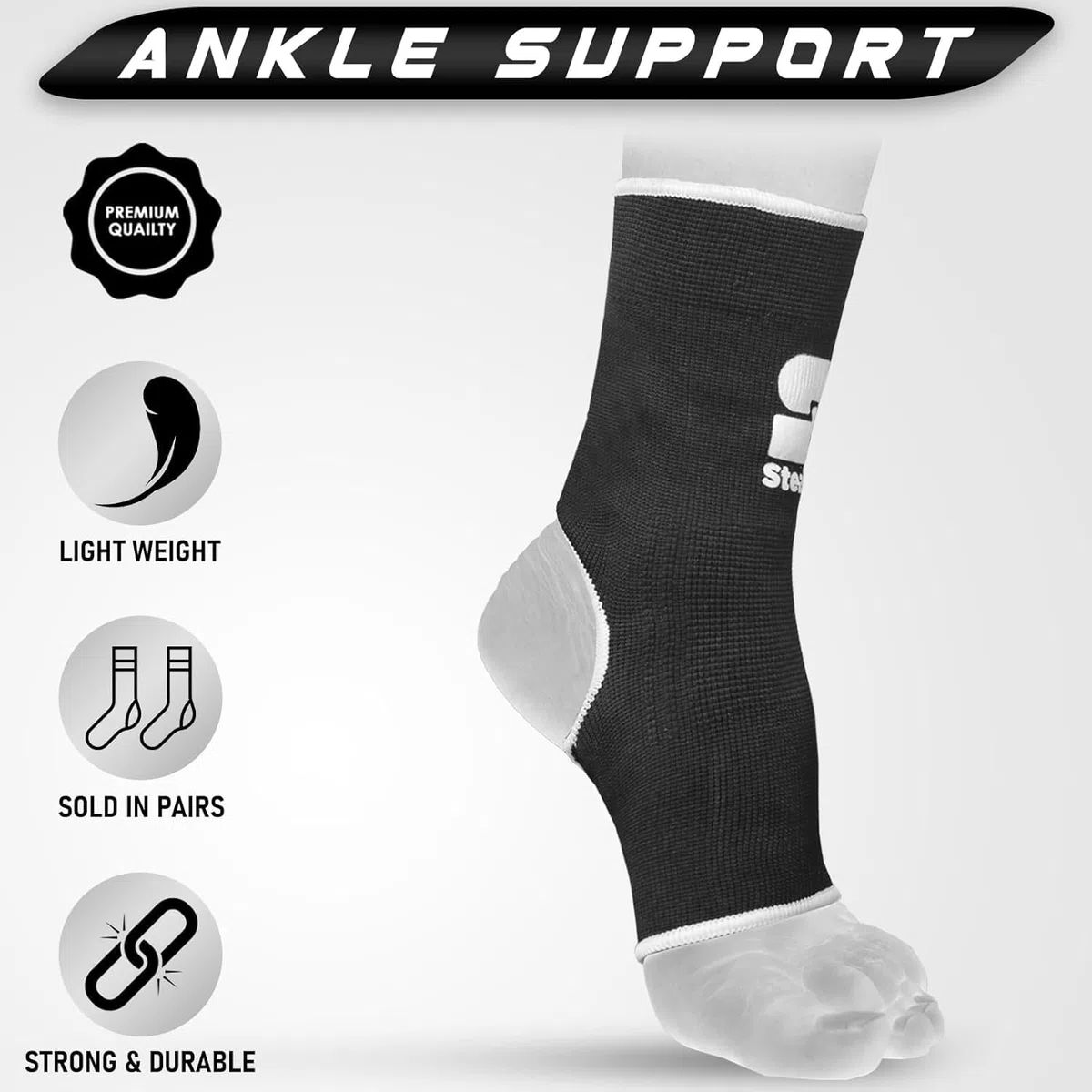 Support de Cheville | Compression Durable pour MMA, Muay Thaï, Kickboxing et entraînement en Salle | Conception Flexible, Respirante et antidérapante pour Une stabilité maximale (White, L/XL)