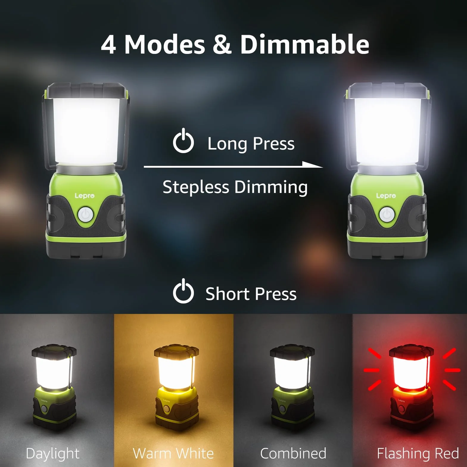 Lepro Lampe Camping LED, Lanterne Camping Puissante 1500lm, Alimentation par pile, Luminosité Réglable, Etanche, pour Camping, Bricolage, Urgence, Secours, Garage, Cave