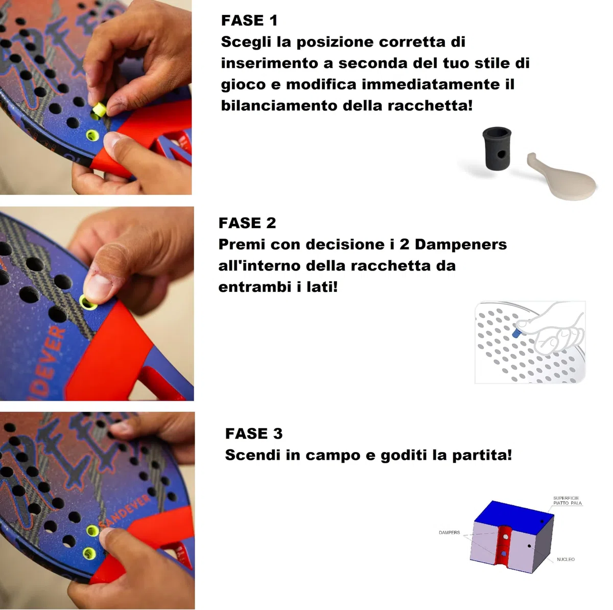 Padel Dampers anti-vibration, Easy Vibes, varier L'équilibre de la raquette, Personnalisation de la raquette, amortisseur de vibrations, 0,7 Grammes - 8 pcs