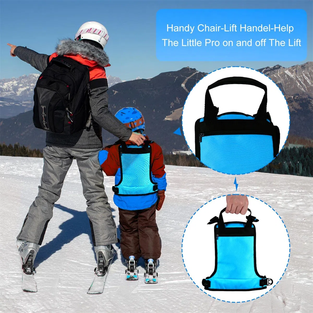 AIEX Harnais de Ski et de Snowboard pour Enfants, Harnais d'escalade pour Enfants Harnais de Ski Gilet et Laisse pour Garçons et Filles Tout-Petit Snowboard Débutants (Bleu)