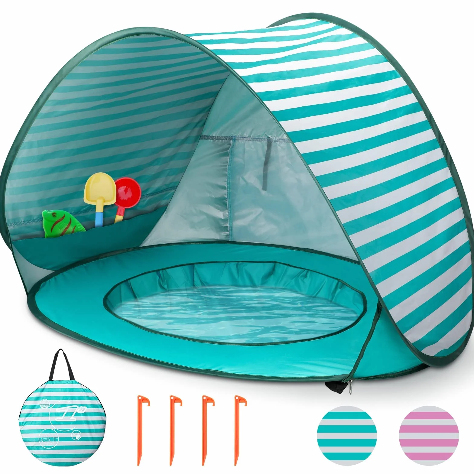 Tente de plage pour bébé - Pop Up - Tente de plage pour bébé - Avec mini piscine - Portable - Pop Up - Protection UV - Pour les tout-petits - Pique-nique - Jardin - Vert