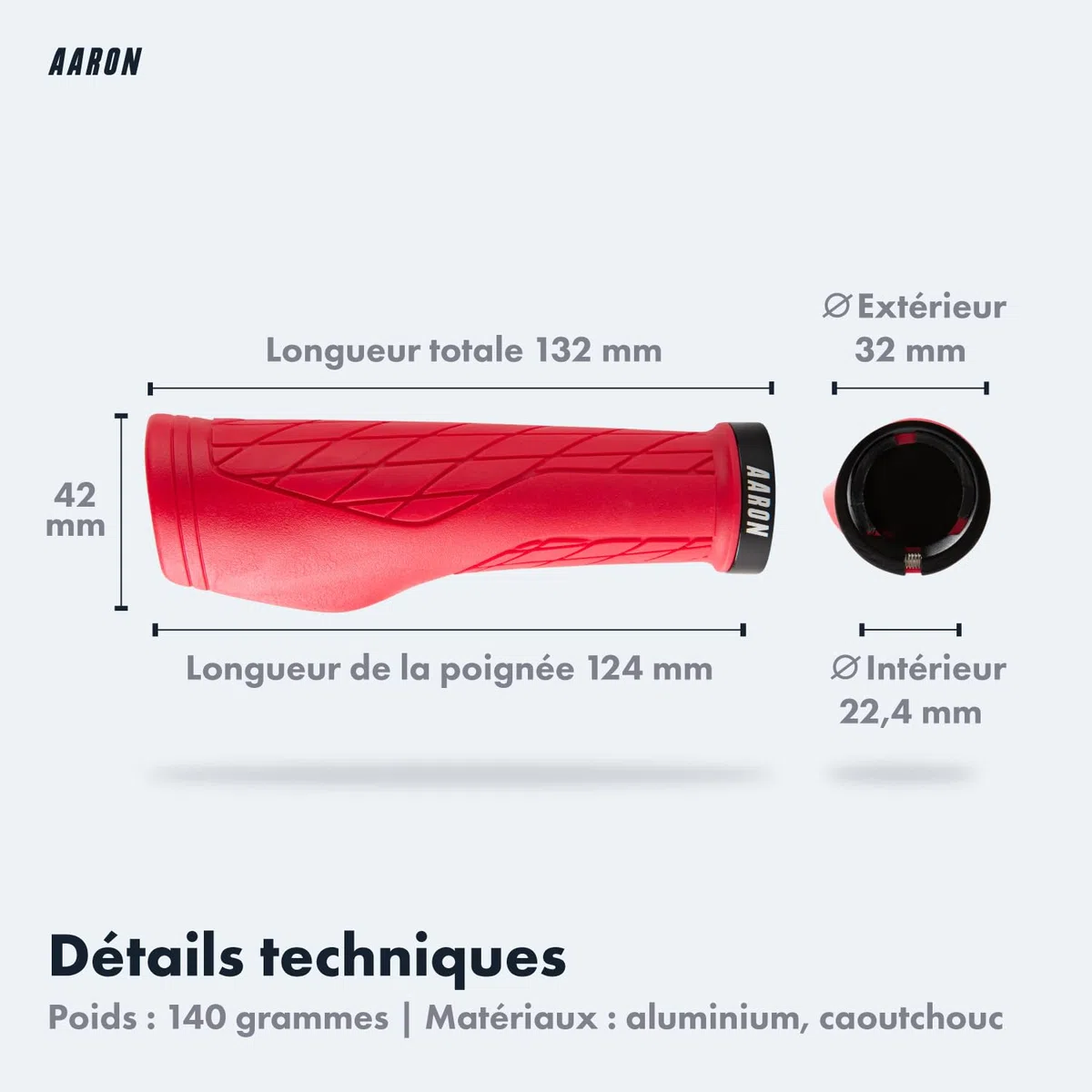 AARON Fit Poignées de vélo avec Surface d'appui amortissante – Poignées de Guidon ergonomiques en Caoutchouc antidérapant – Poignées Douces pour vélo électrique, vélo de Trekking, VTT, vélo de