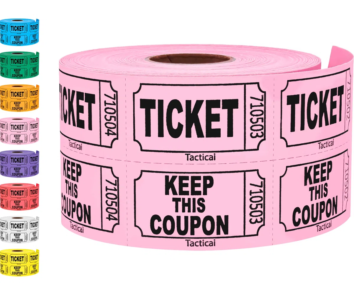 Tacticai Lot de 500 tickets de tombole, rose (1 des 8 couleurs), double rouleau, billet pour événements, entrée, récompense de classe, collecte de fonds et prix