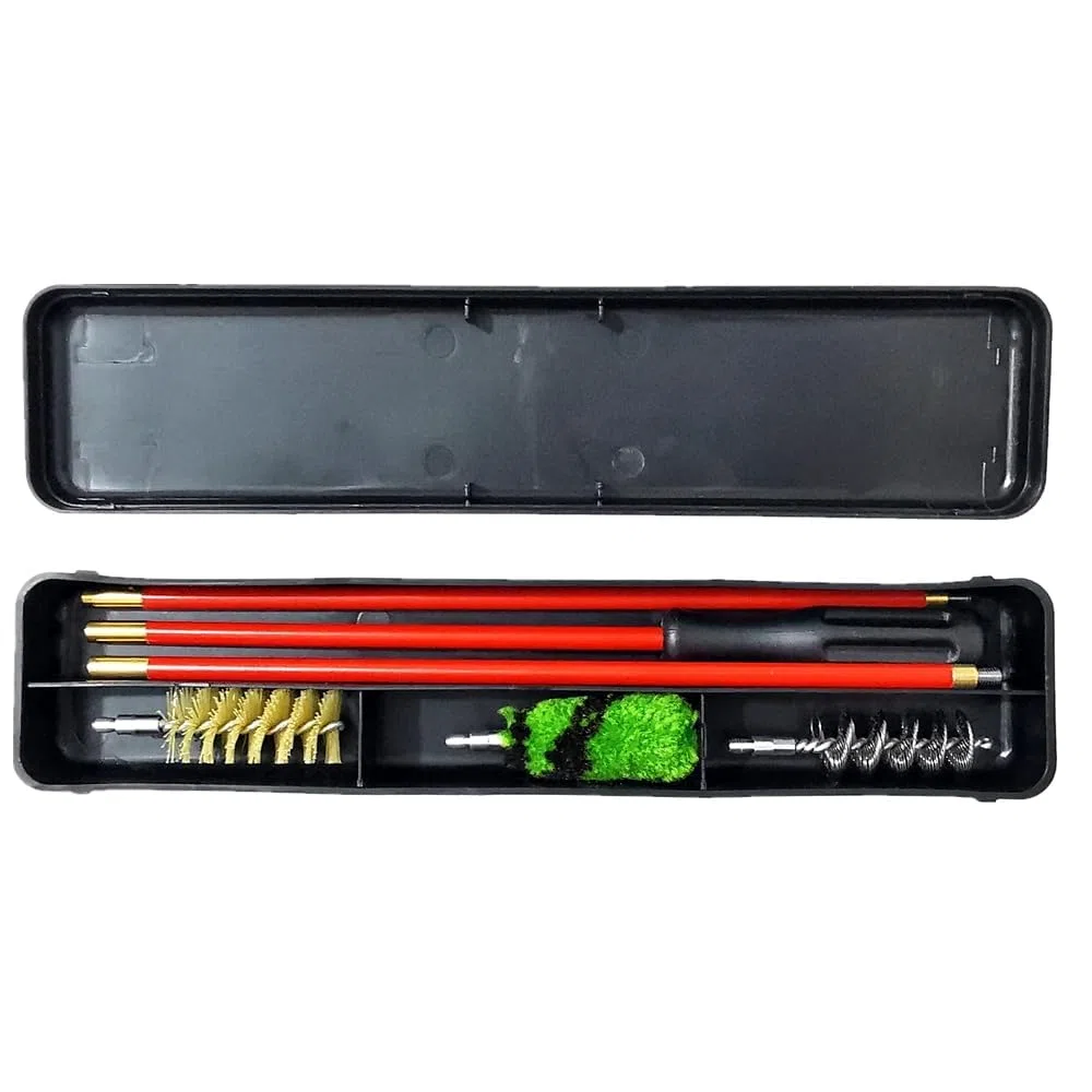 Kit de nettoyage pour pistolet de nettoyage pour pistolet à 12 tiges de calibre avec boîte de rangement en plastique (tige noire-rouge)