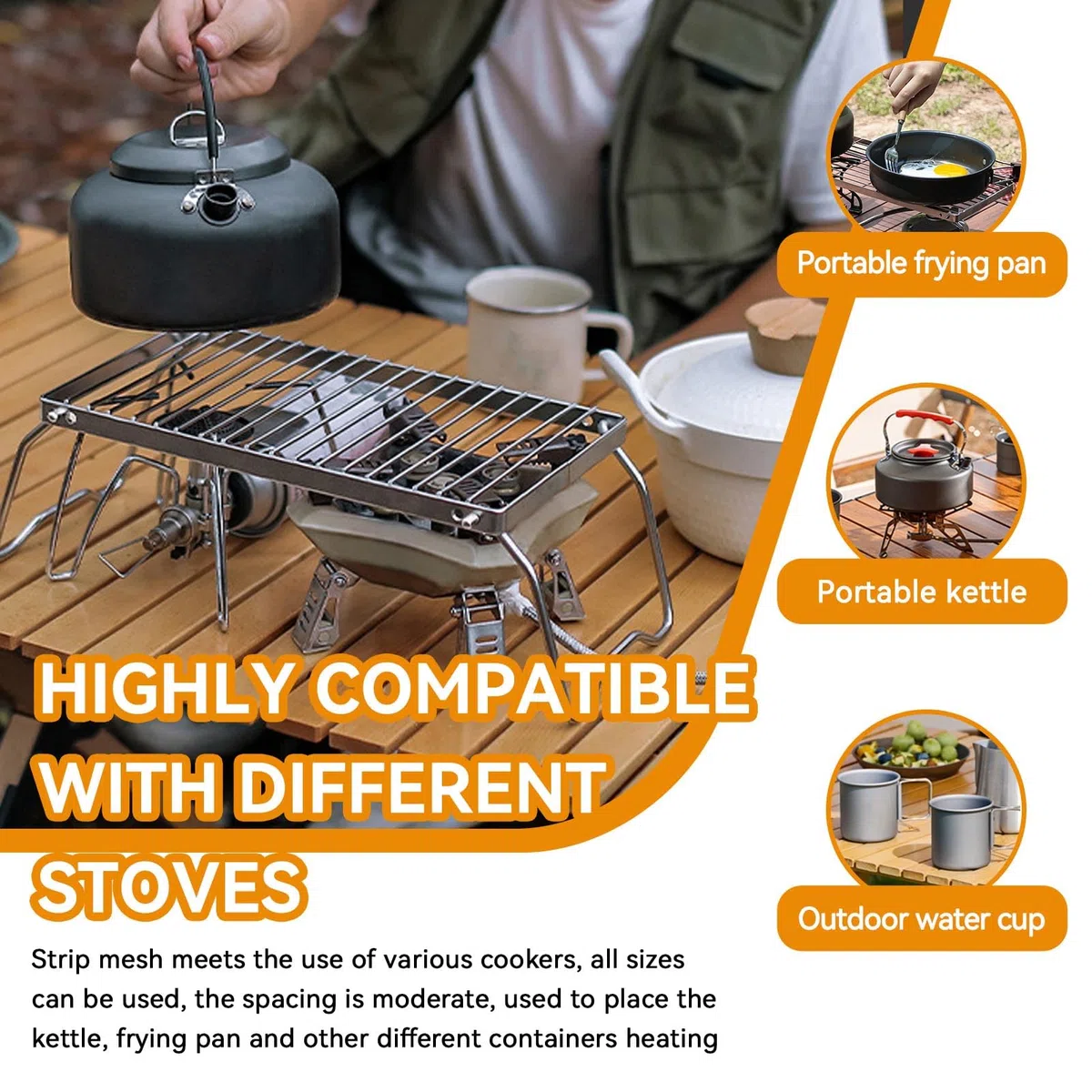 HERCHR Grand Gril De Feu De Camp Pliant, Grille BBQ Transportable,Grille en Acier Inoxydable, Gril De Camping Portable Robuste en Acier sur Feu De Camp pour la Cuisine De Camping en Plein Air