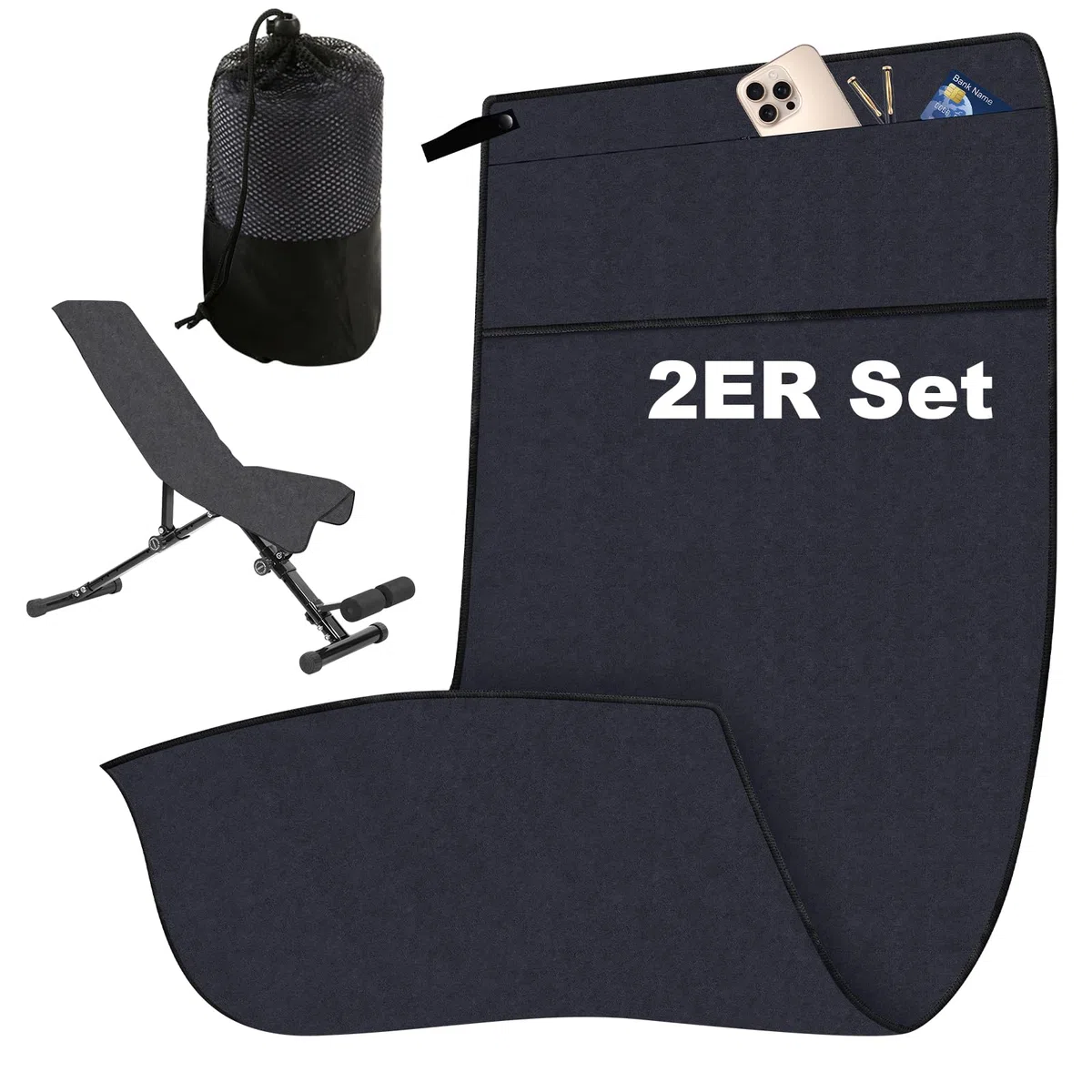 2 Pièces Serviette de Fitness avec Pochette en Microfibre, 135*50cm serviette sport musculation avec Poche Zippée, Séchage Rapide et Ultra Absorbante pour Le Sport, Voyages, Plage, Yoga et Natation