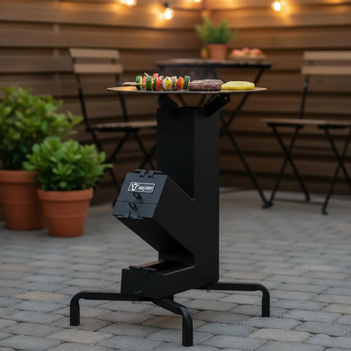BBQ-Toro Poêle à fusée avec plaque de cuisson Ø 50 cm | Fusée #7 | Rocket Stove en acier de 2,8 mm d'épaisseur | Barbecue de camping avec plaque de cuisson, réchaud de camping, four d'atelier en acier