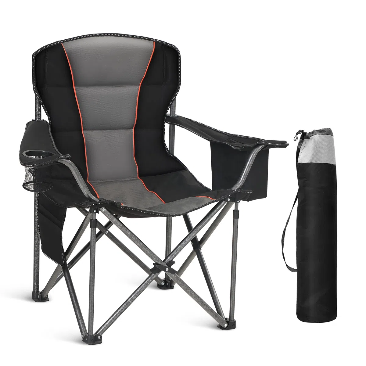 HIGH POINT SPORTS Chaise Pliante Camping 200KG, Chaise de Camping Pliable Portable Surdimensionnée Chaise Pliante Exterieur et Interieur Fauteuil Camping Chaise de Peche Noir
