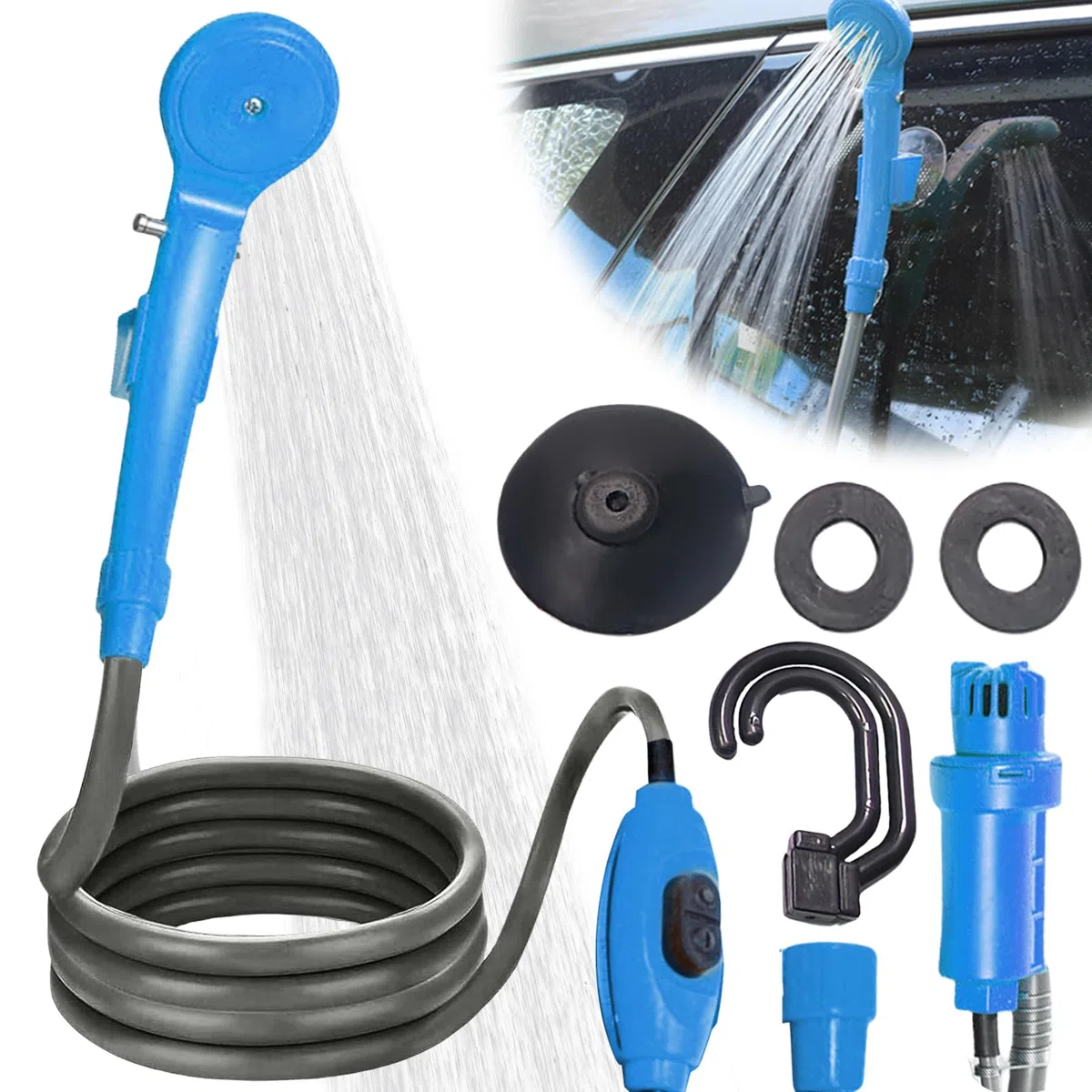 GOMETY Douche de camping portable - Douche d'extérieur 12 V - Douche extérieure portable avec tuyau - Douche de camping avec pompe - Douche de camping avec pompe - Portable pour jardin, voyage, lavage