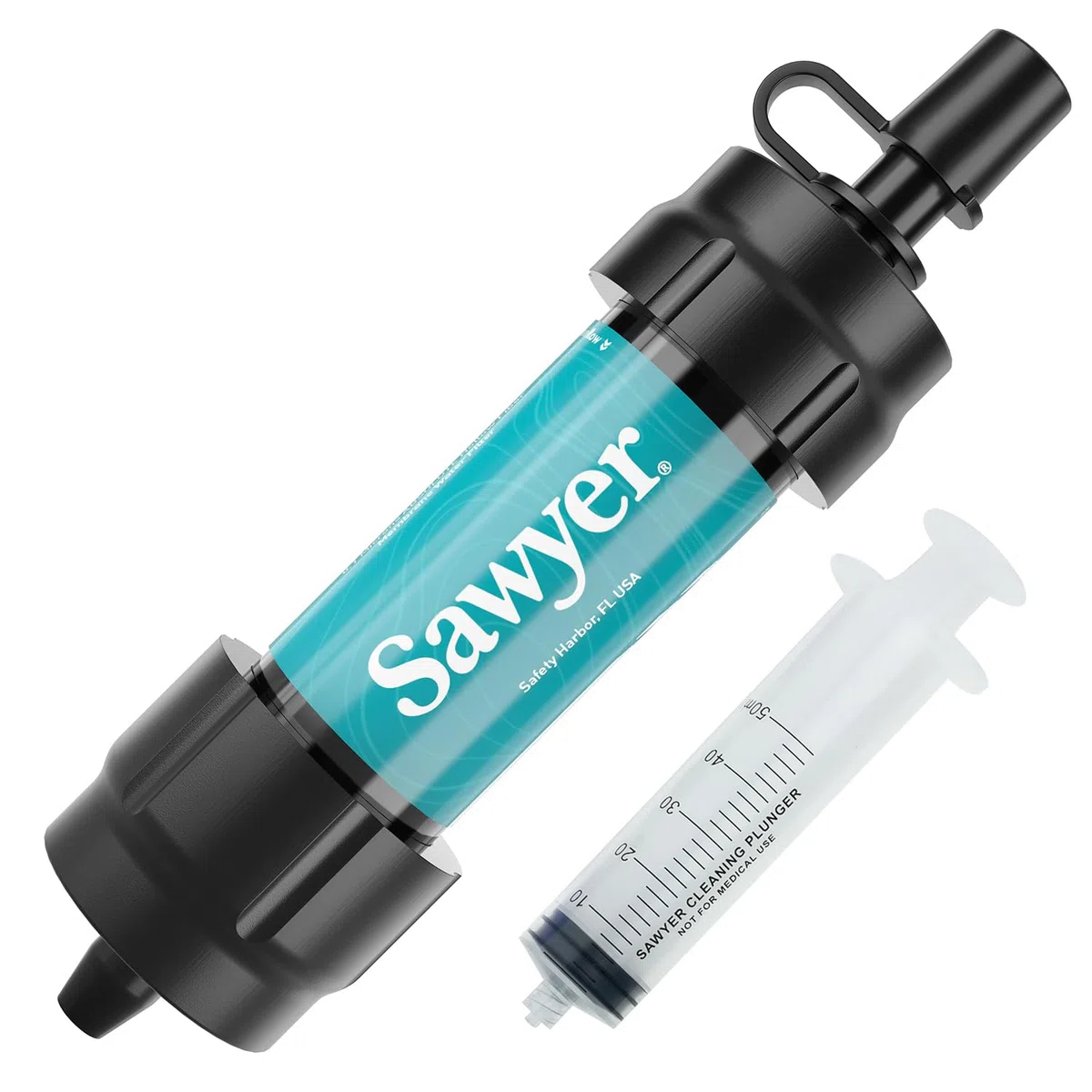 Sawyer Products SP340 Mini système de filtration d'eau, filtre et piston de nettoyage uniquement, simple, bleu sarcelle