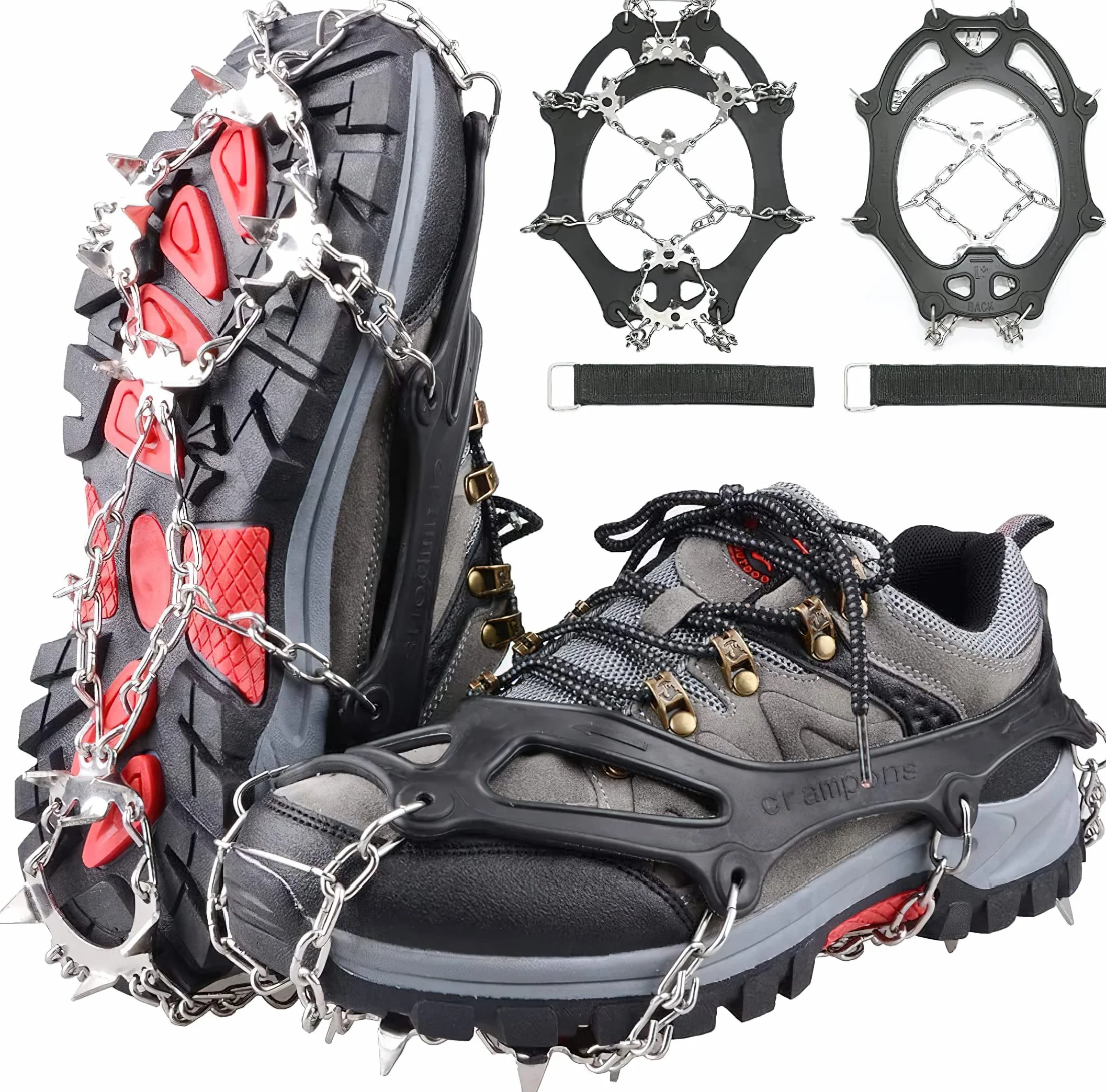 Crampon Antidérapent 24 Dents Crampons Crampons pour Chaussures de Randonnée Chaînes Neige Crampons Vissés pour Alpinisme Marche Randonnée Jogging Escalade sur Neige Glace