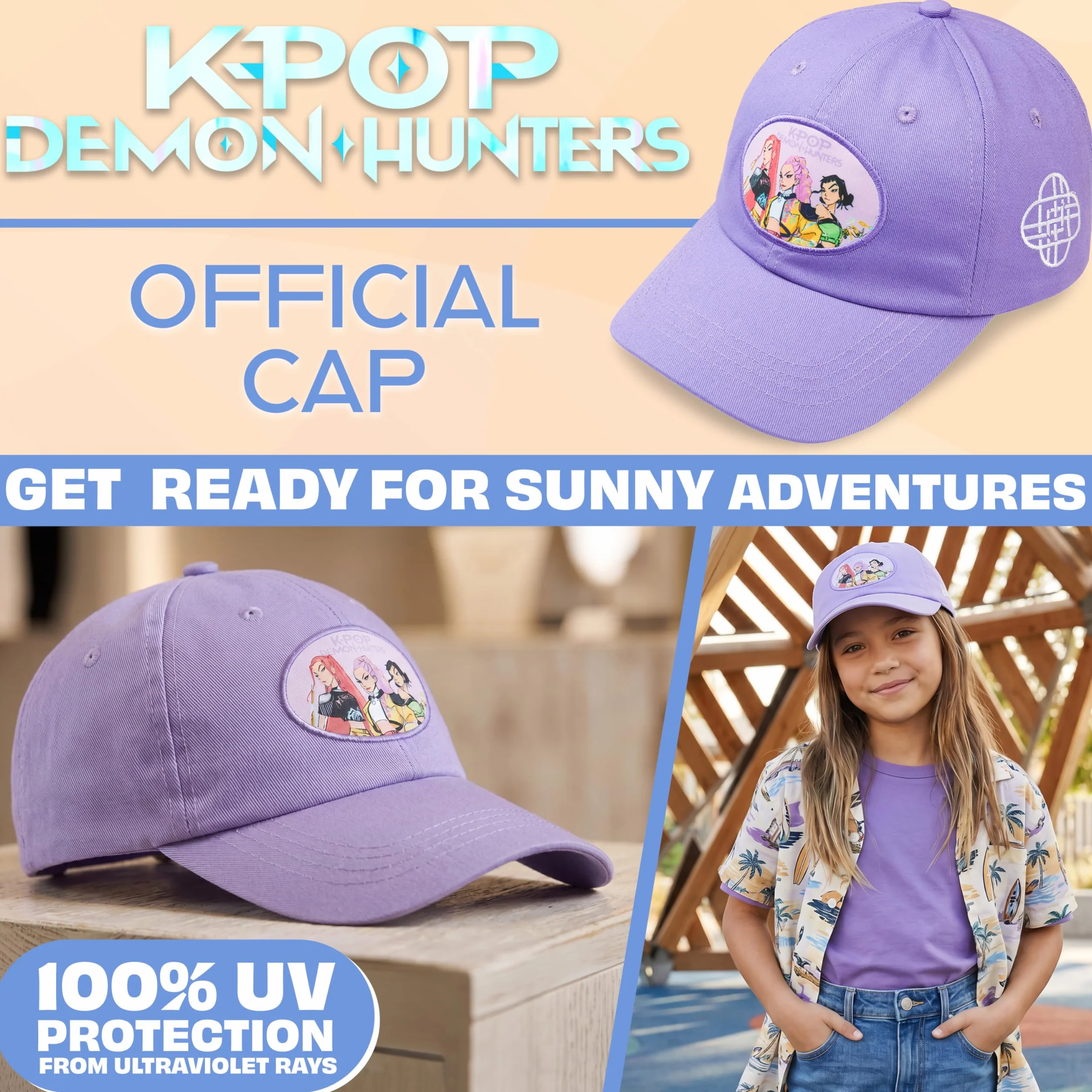 Get Trend Kpop Demon Hunters Huntrix Casquette Enfant Fille, Casquette Queue de Cheval Haute avec Fermeture Snapback Réglable, Cadeau Fille